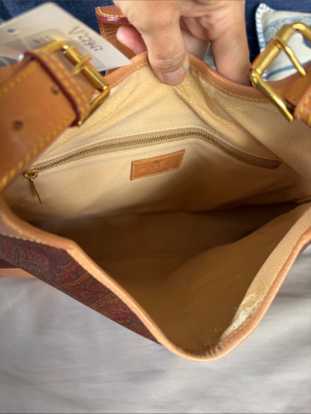 Etro Brown Paisley Shoulder Bag with Tan Leather Trim - Picture 8 of 14